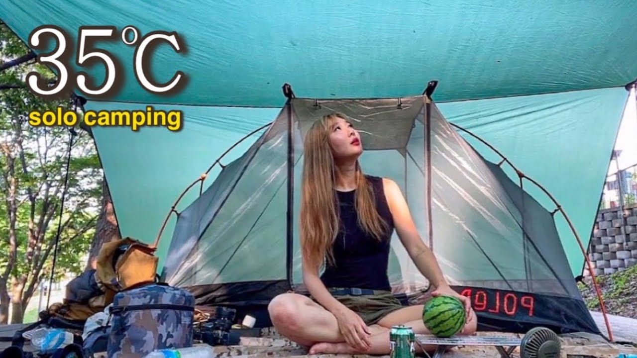 [Solo Camping]Кампинг в долине без кого-то в жаре 35 градусов/Заготовка сожу арбузной мелоны