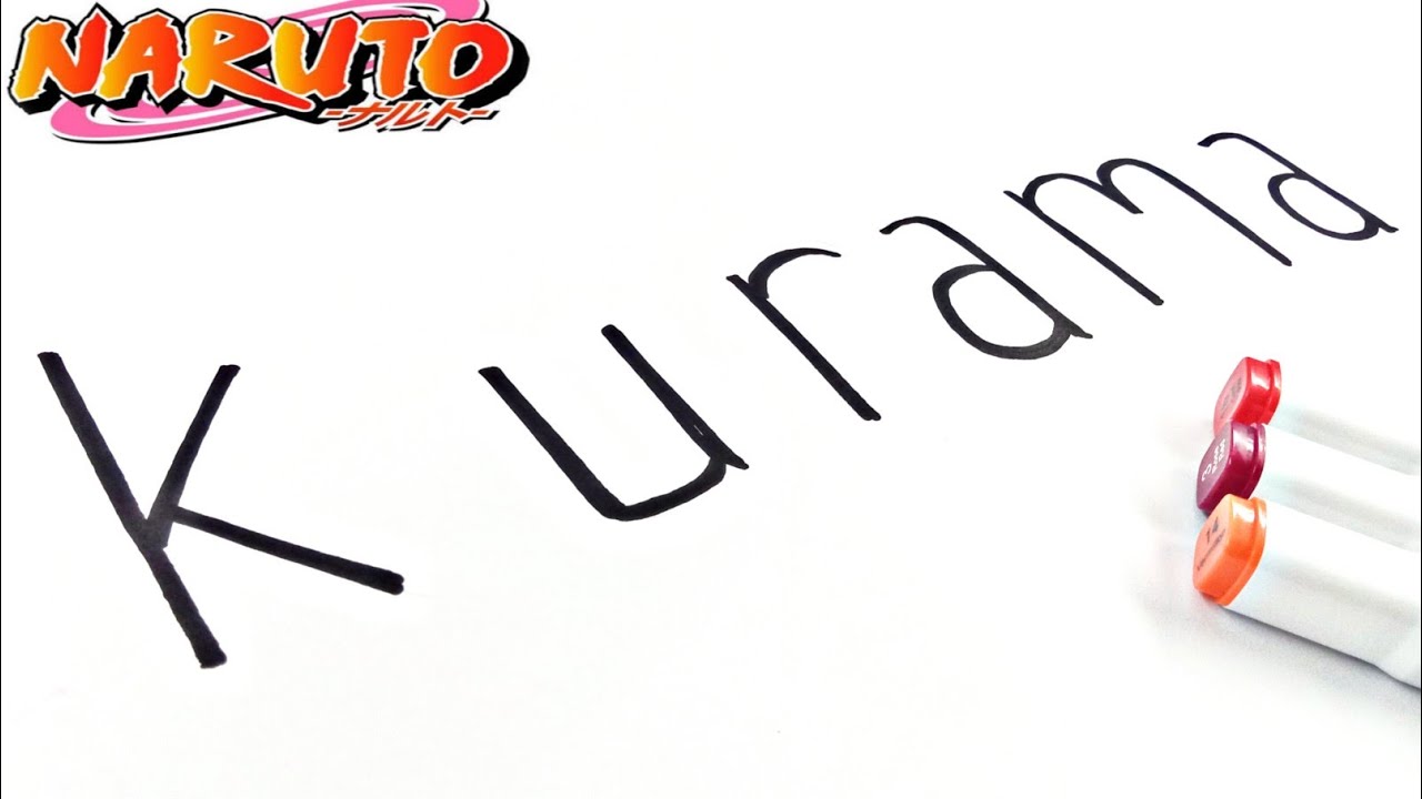 Draw word Kurama turn into kurama character from Naruto Shippuden.