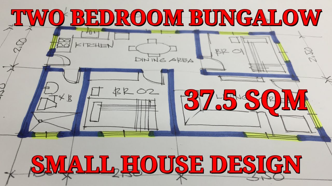 SMALL HOUSE DESIGN 37.5 SQM TWO BEDROOM BUNGALOW | FREEHAND DRAFTING