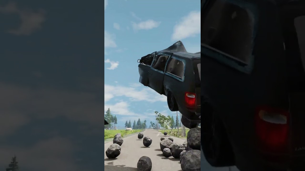 Van vs 100 Rocks Realistic Crash