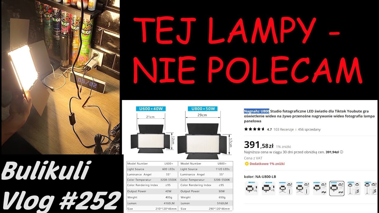 Vlog 252: Black Wiśniowy. Nagnahz U800, BTFOOR LED 2700k-5700k. NUNUPHO LED RGB 2500K-8500K CL-120.