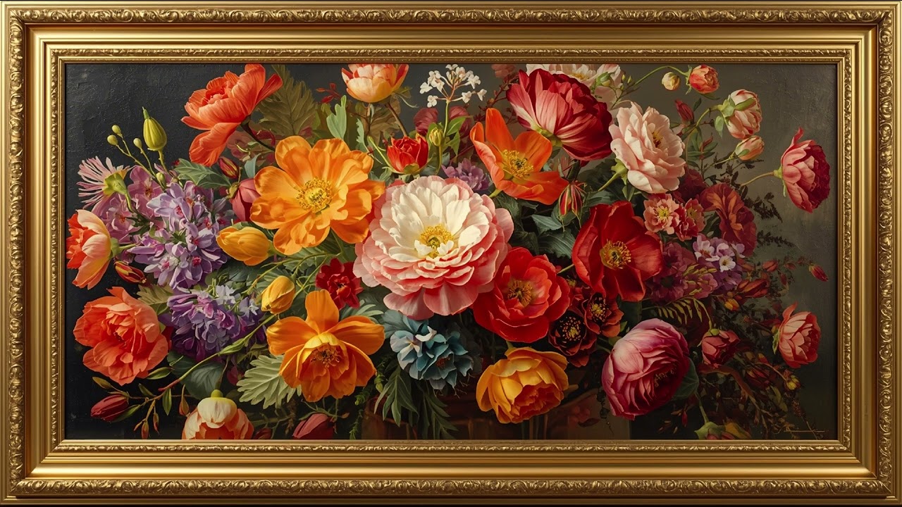 Vintage Floral Oil Painting Screensaver For Tv | Flower Painting | Gold Framed Screensaver | Samsung
