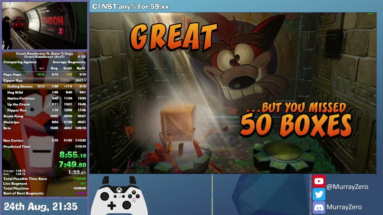 Crash Bandicoot N. Sane Trilogy PC C1 any% LRT 1:00:48 Speedrun