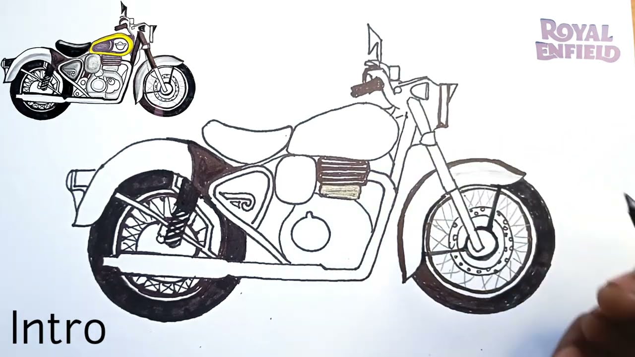 Easy Royal Enfield Bullet Drawing – Step-by-Step | Bullet Bike Drawing | Motor Cycle Drawing