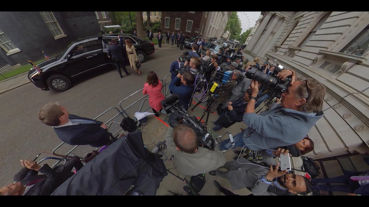 June 2019 President Trump arrives in Downing Street, 360 Video