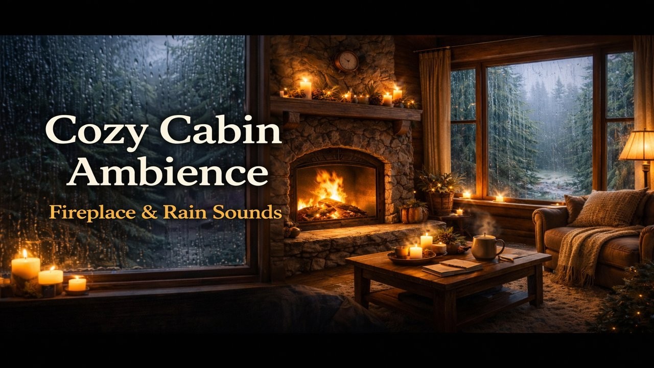 Cozy Cabin Ambience | Rain & Fireplace Sounds for Relaxation, Sleep & Focus