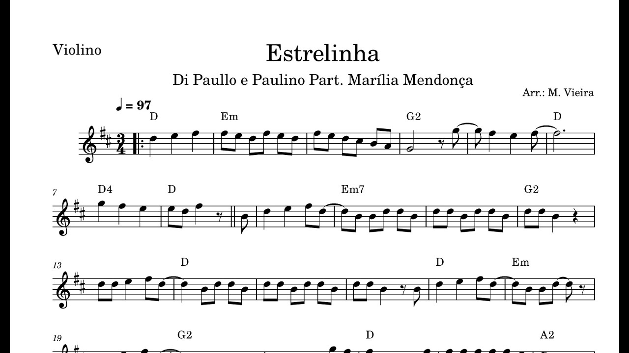 Estrelinha | Di Paullo & Paulino Part. Esp. Marília Mendonça - Partitura Violino, Sax e Trompete