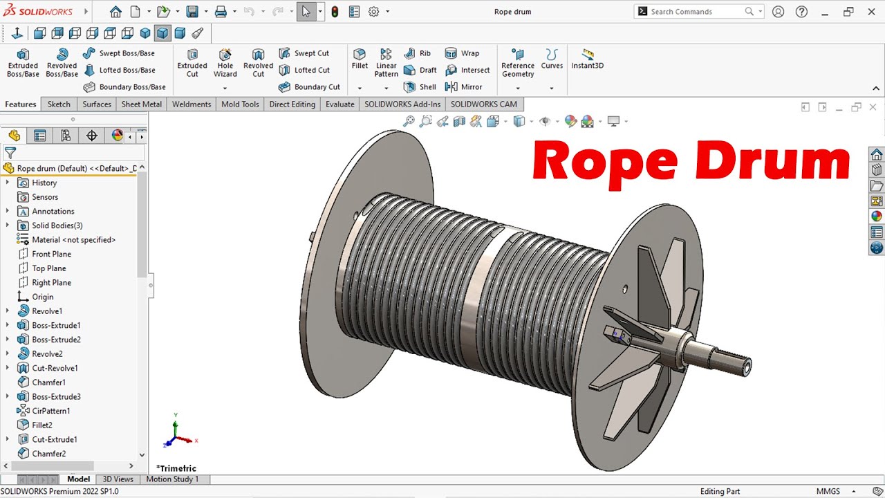 Design of Rope Drum in Solidworks | Solidworks tutorial
