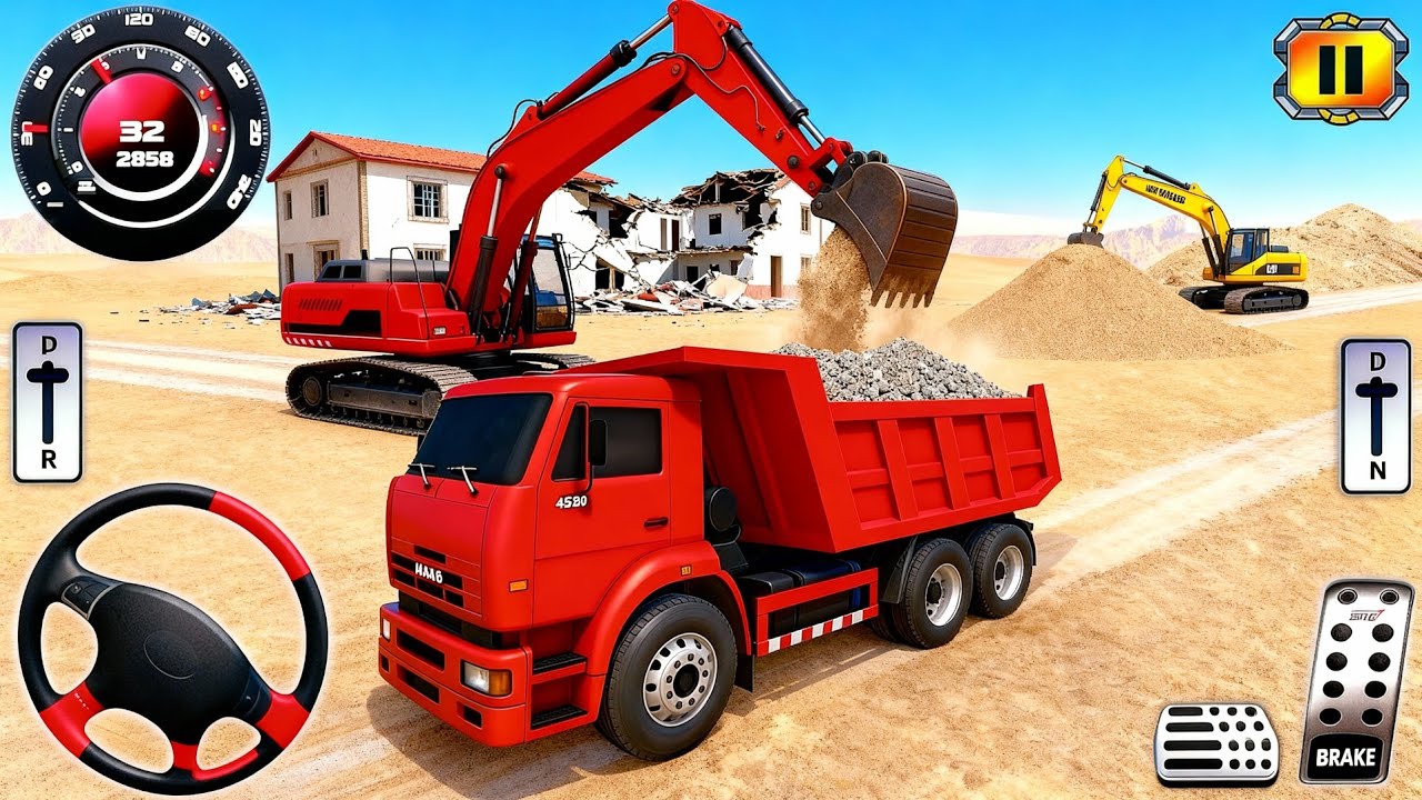 محاكاة شاحنة قلابة وحفارة - العاب سيارات ثقيلة إنشاءات | truck games