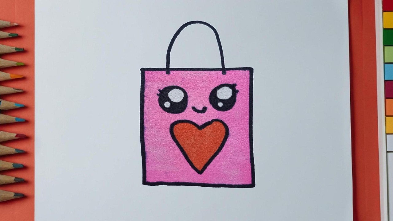 How To Draw a Cute Paper Bag For Kids | Step by Step And Coloring