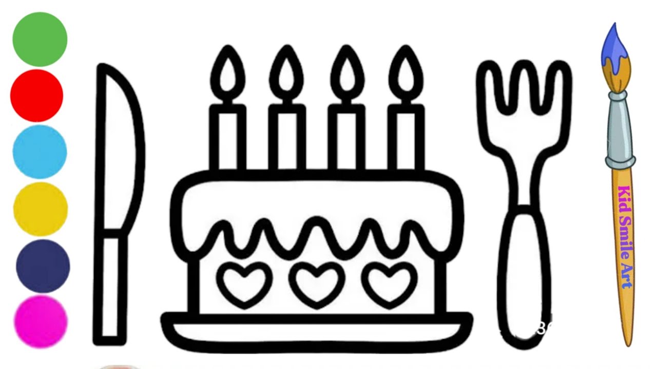 Easy fork, knife and cake drawing for kids|Drawing for kids|Cake drawing 