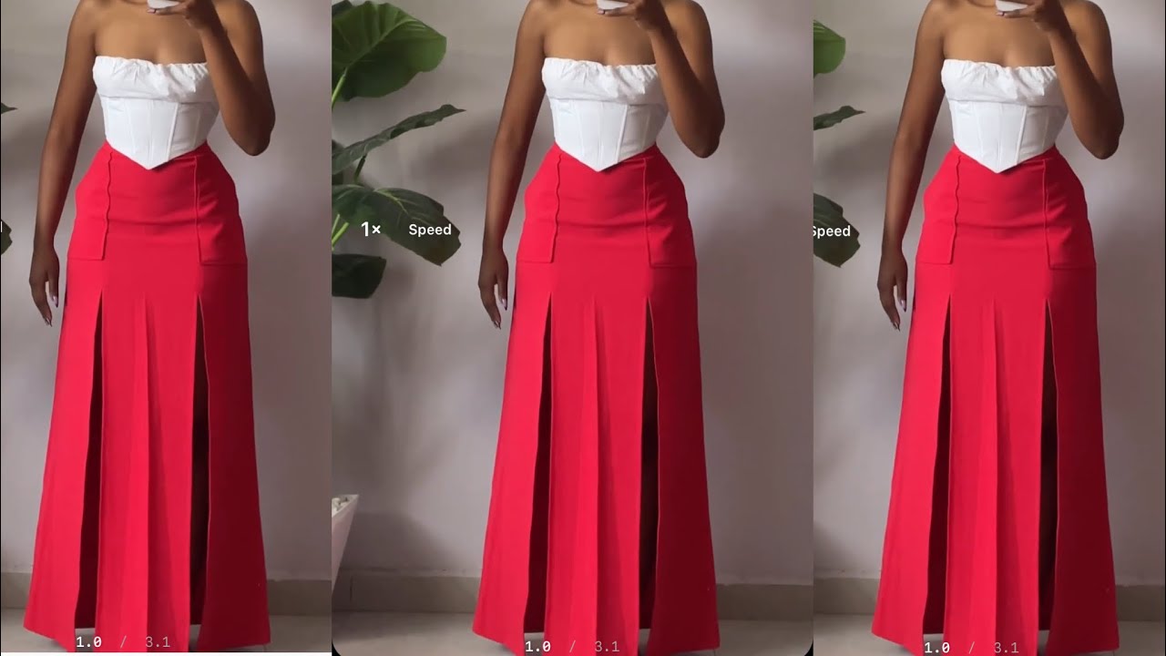 How to Cut and Sew this Stylish Six Pieces A-line Skirt with Double Slits/ For Beginners