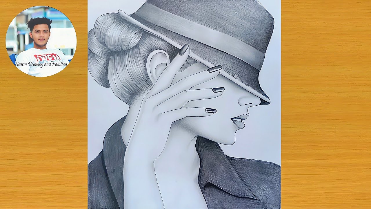 A Lady with Hat Step by Step drawing || How to draw a girl with hat || pencil sketch 