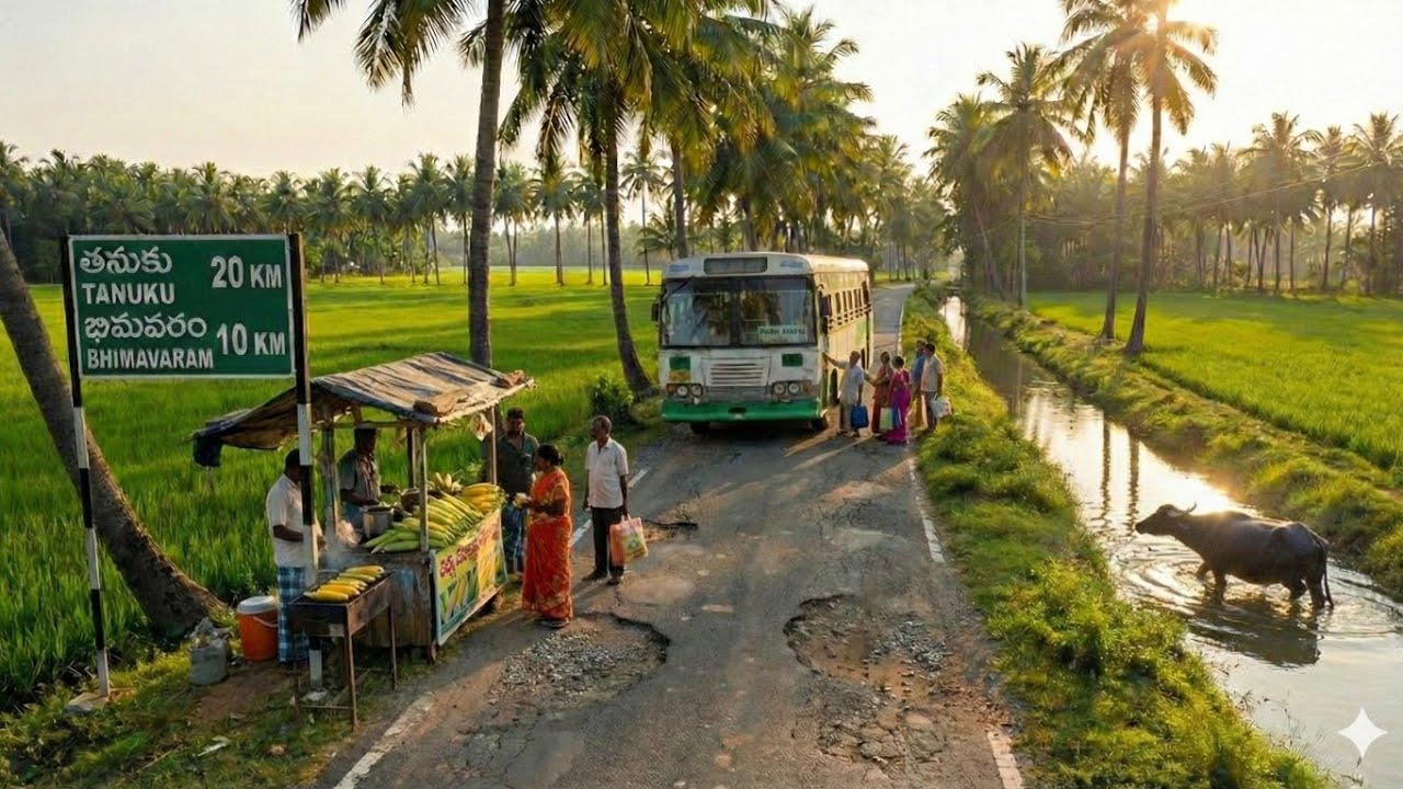 భీమవరం - తణుకు 🚌🚌 | 43km నరకానికి ధారి 😱😱  | Andhra Pallevelugu Bus series | Apsrtc | West godavari