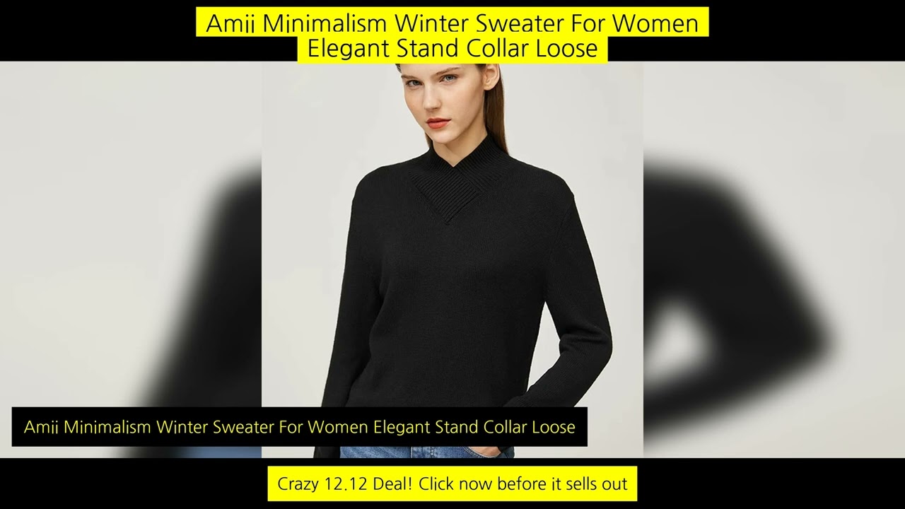 Amii Minimalism Winter Sweater For Women Elegant Stand Collar Loose Knitted