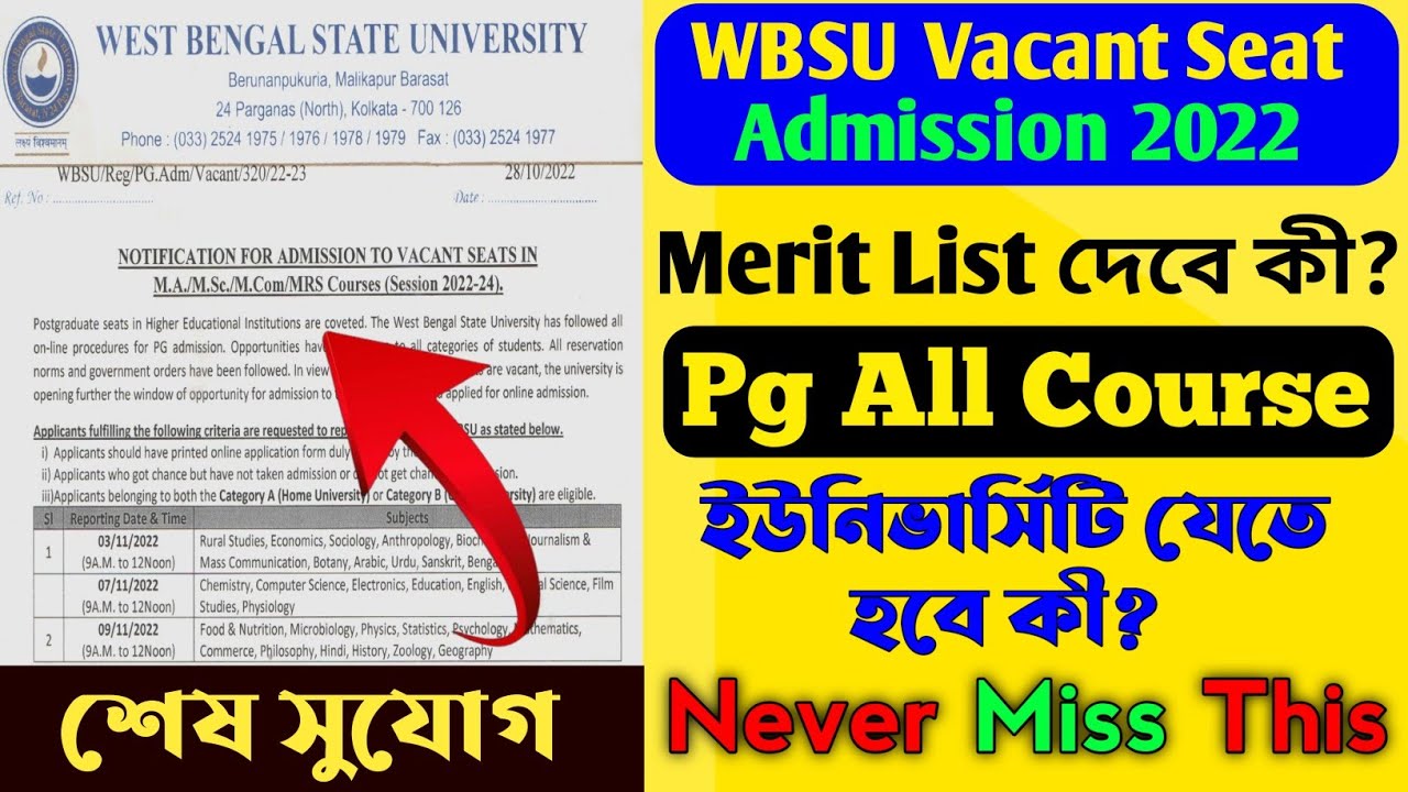 Wbsu Pg Admission 2022। Wbsu Pg Vacant Seats Admission 2022