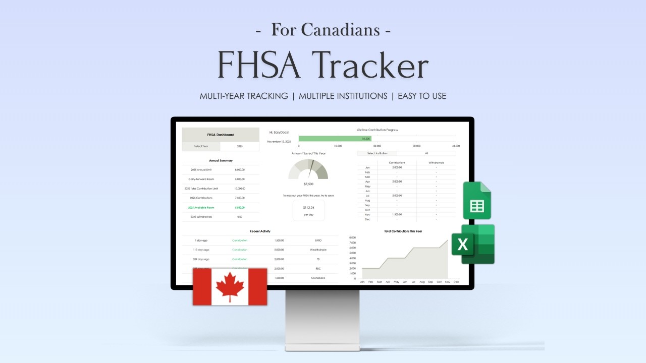 FHSA Tracker for Canadians - Excel and Google Sheets