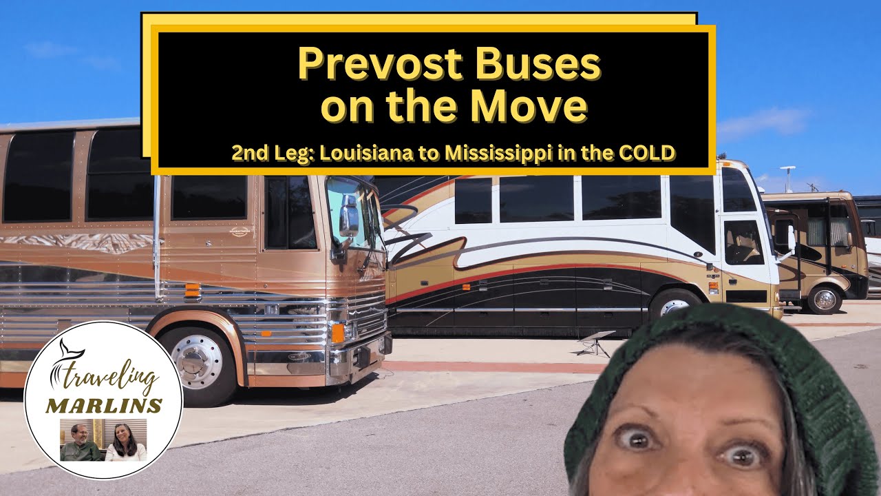 2nd Leg: 1999 & 2003 Prevost Buses travel from Natchitoches to Biloxi in the COLD