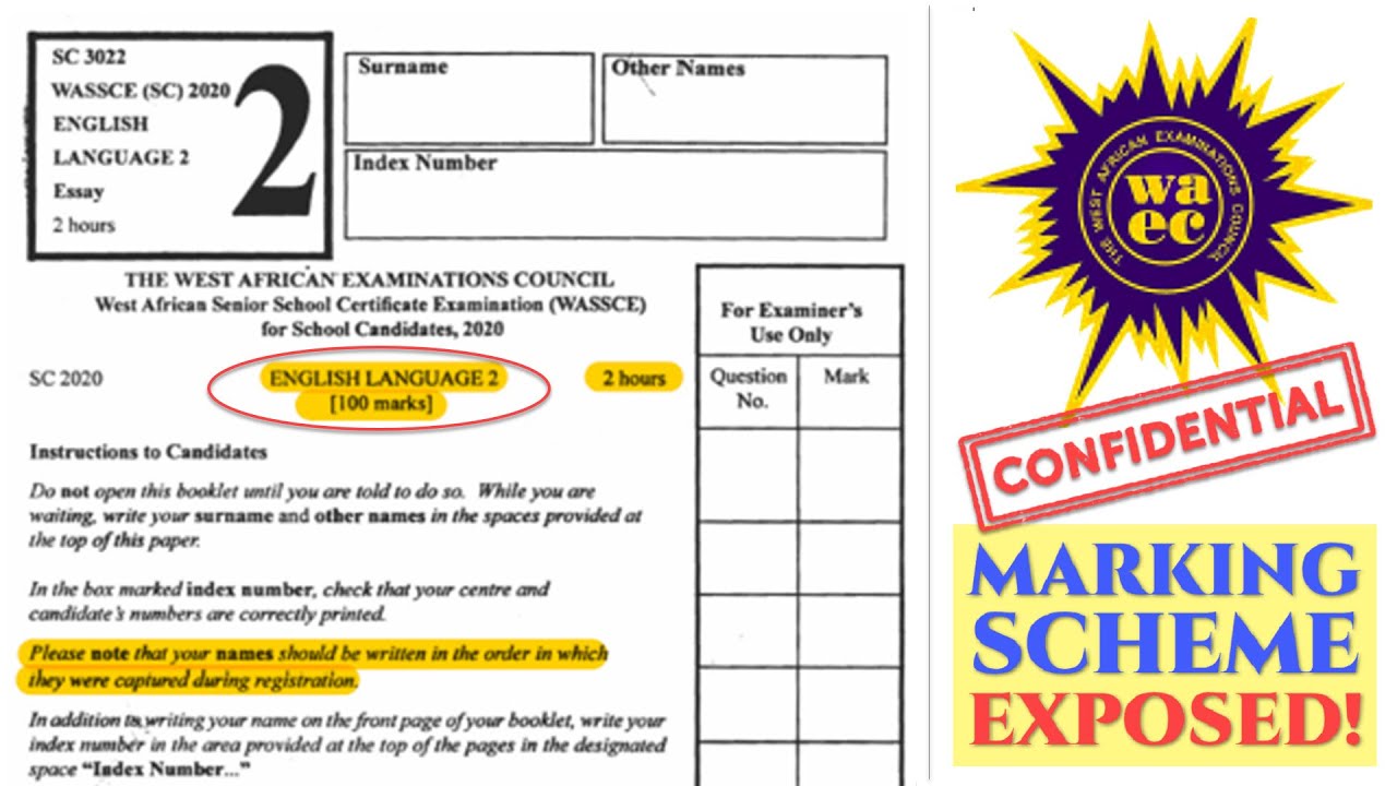 WAEC WASSCE ENGLISH 😉 OFFICIAL MARKING SCHEME 💯 A MUST WATCH 👍