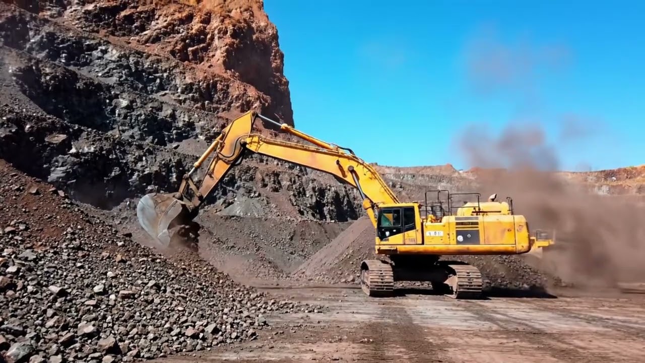 Real Quarry Work | Excavator and Truck Loading Operation Full Day.