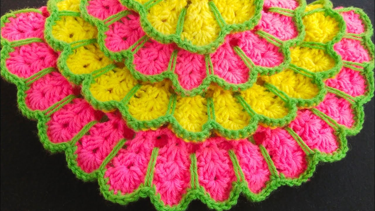Easy 3D Crochet Tablemat Tablecloth Doilly Doormat Thalposh Rumal Designs