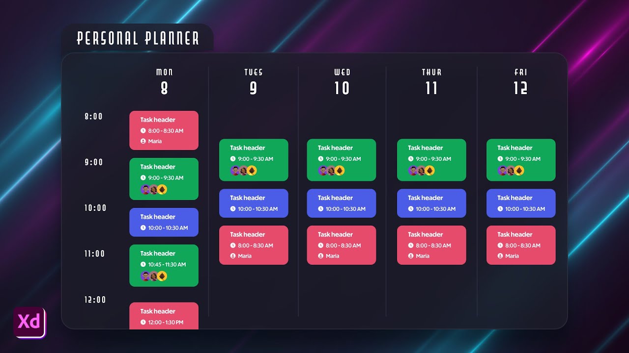 Design a Personal Planner using Stacks and Padding in Adobe XD