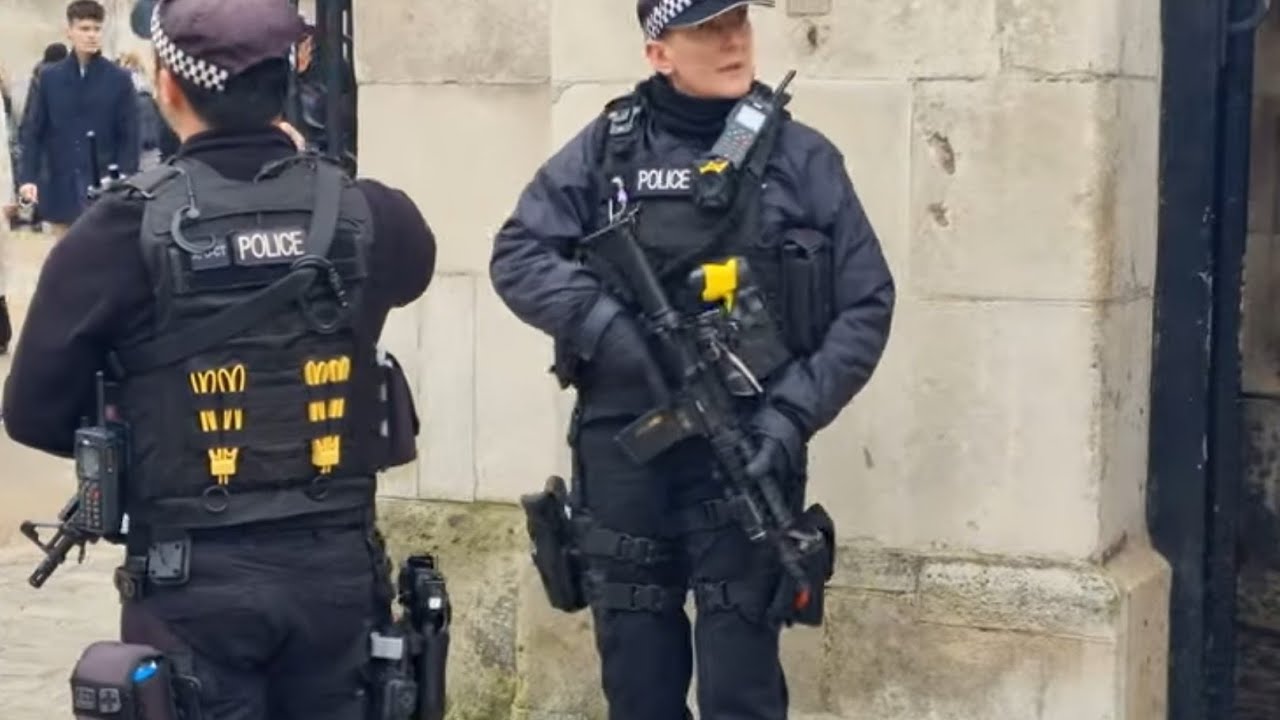 Police presence Around the horse guards protest and a wanted man on the loose in london
