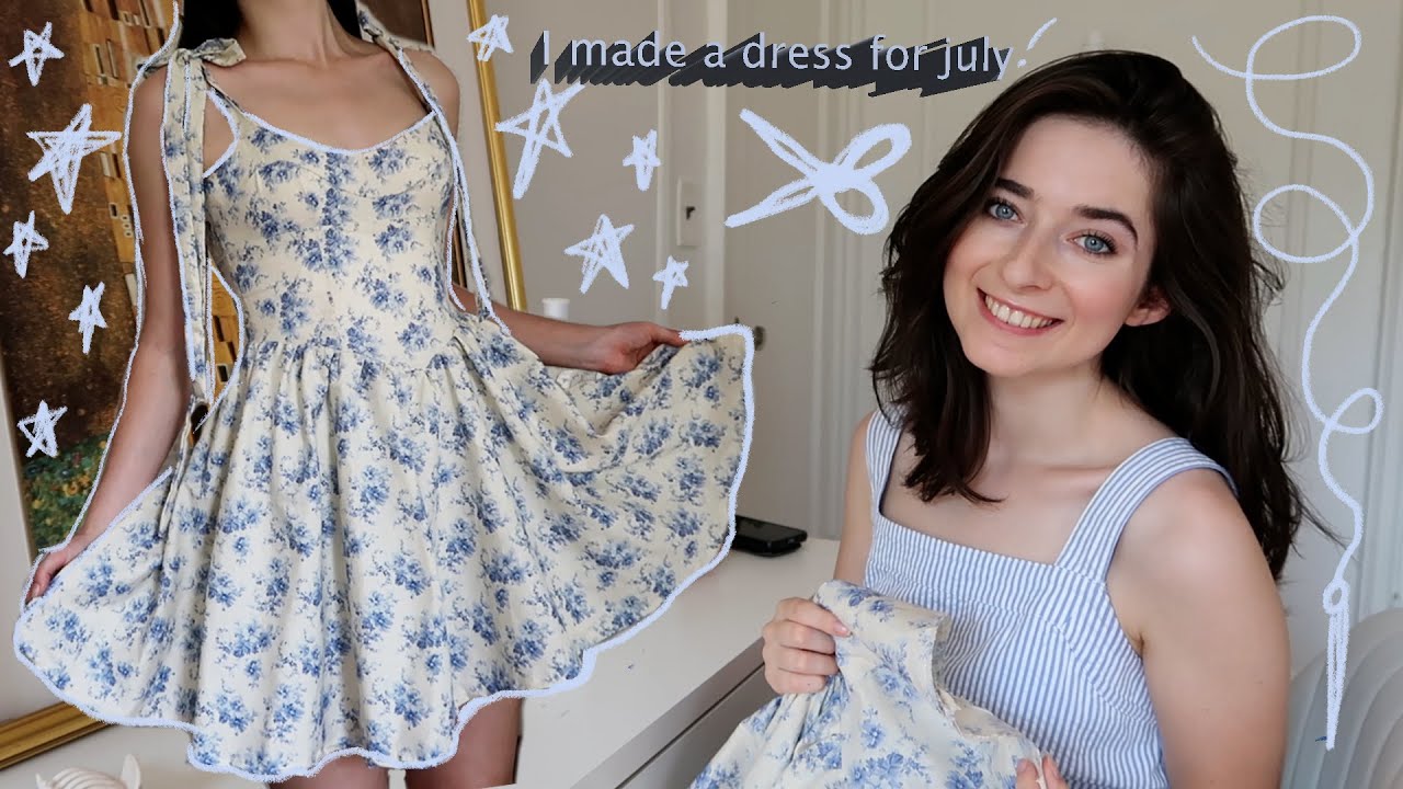 Sewing a mini floral Cottagecore dress for July | ✨with bow straps and a ruffled skirt ✨