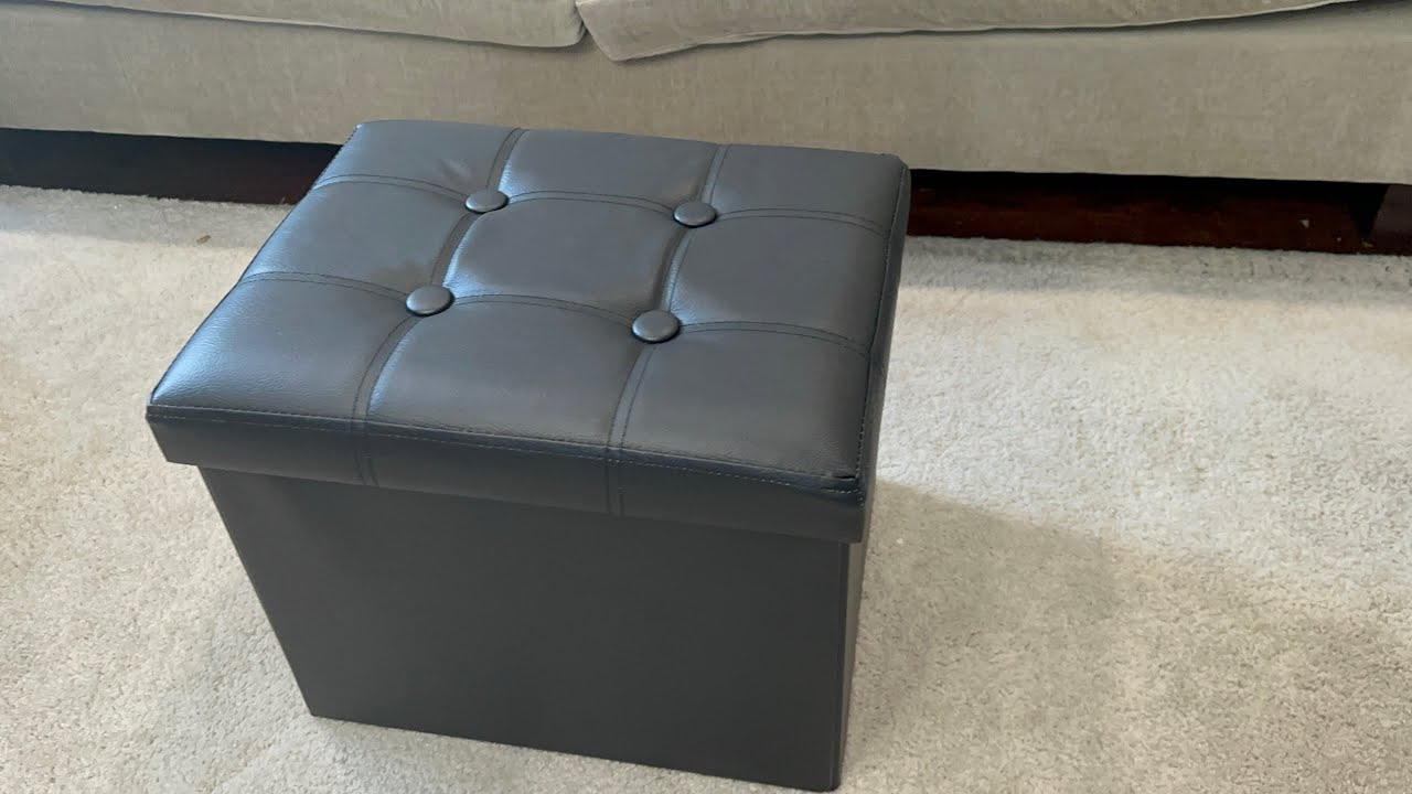 AmasSmile&reg; Storage Ottoman Foot Rest Stool, 17 inch Folding Leather Footstool Bench