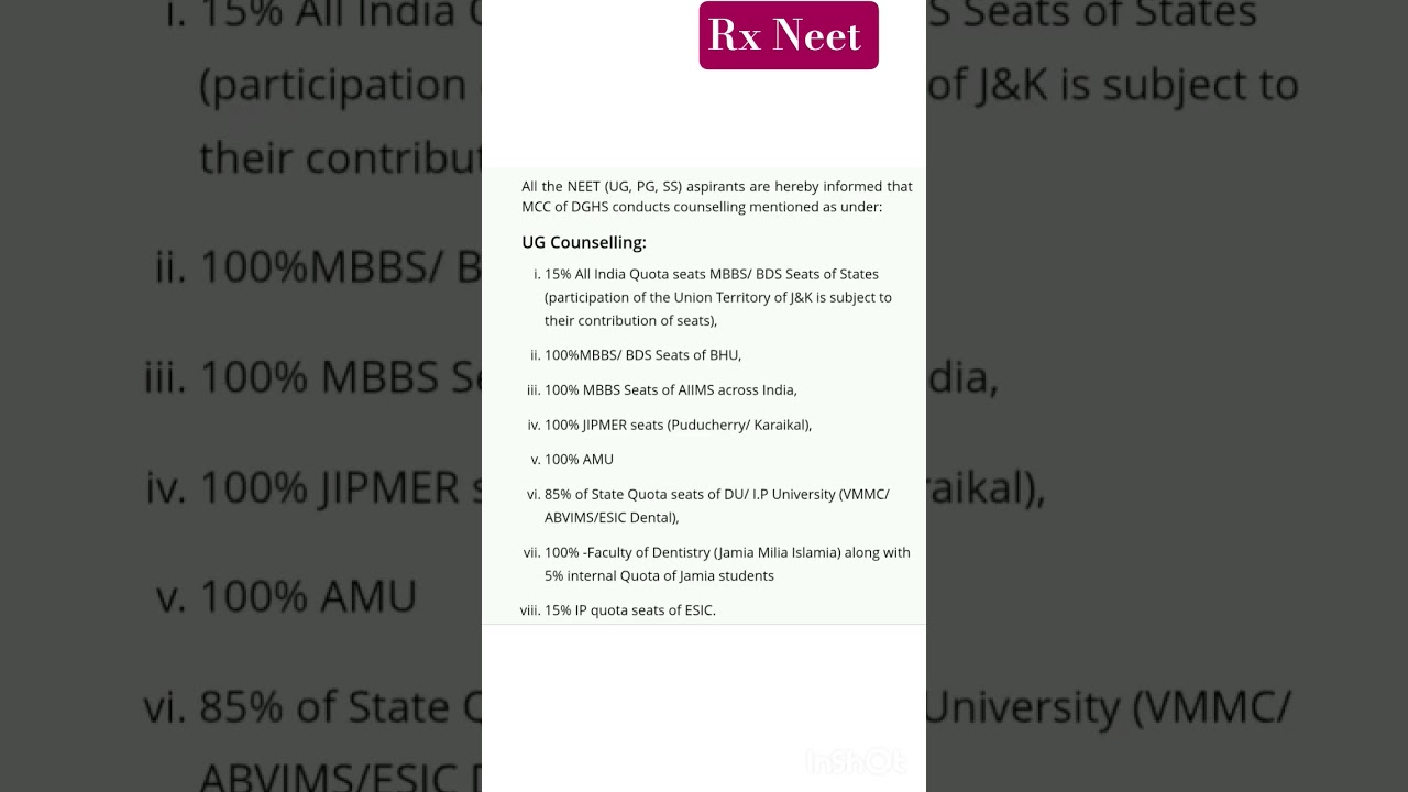 neet 2026 counselling by MCC | courses and seats involved in counselling
