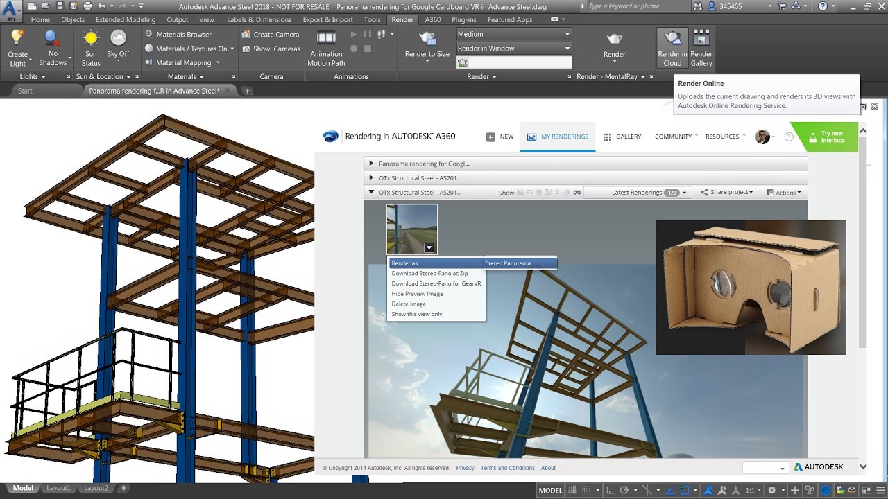 Advance Steel - Panorama rendering for Google Cardboard VR