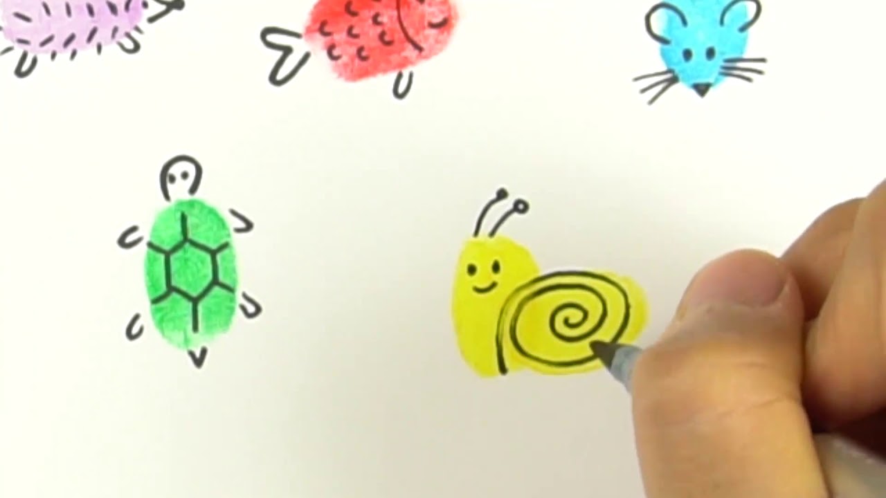 CRAFT AND FUN - Easy Thumb Drawing Animals | Thumbprint drawing | Thumb printing activity
