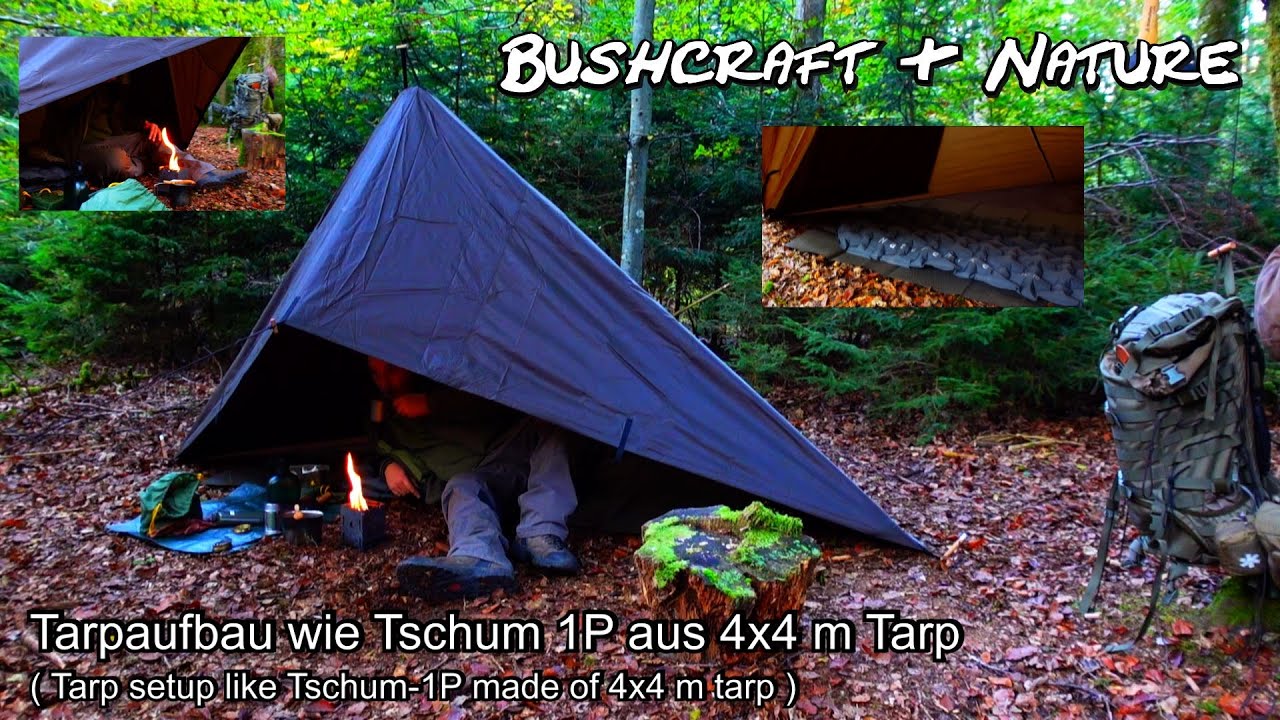 Tarpaufbau wie Tschum 1P aus 4x4 m Tarp (Tarp setup like Tschum-1P made of 4x4 m tarp)