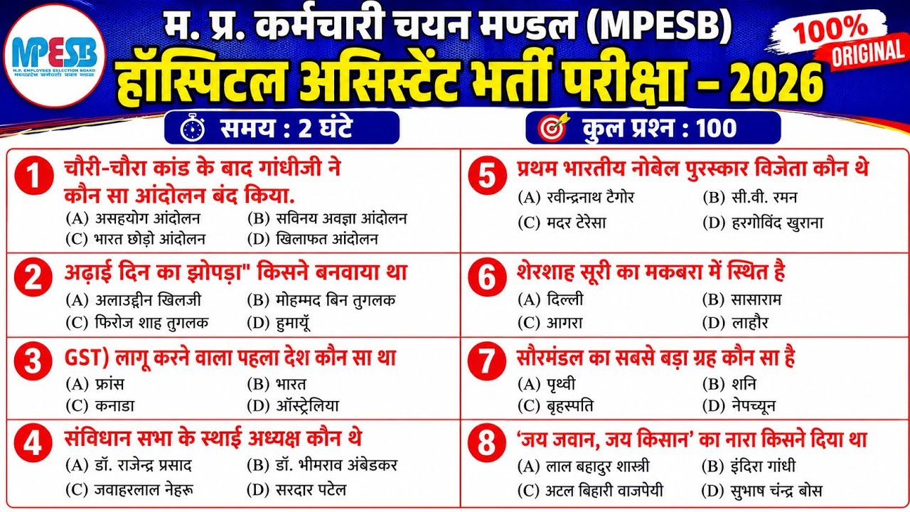 Mp hospital assistant previous year question paper | MP Hospital Assistant 24 June 2026 Paper