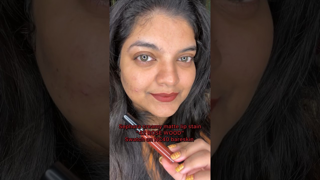 Sephora creamy matte lip stain - ROSE WOOD 42, swatch on NC40 bareskin #lipstickswatch #sephora