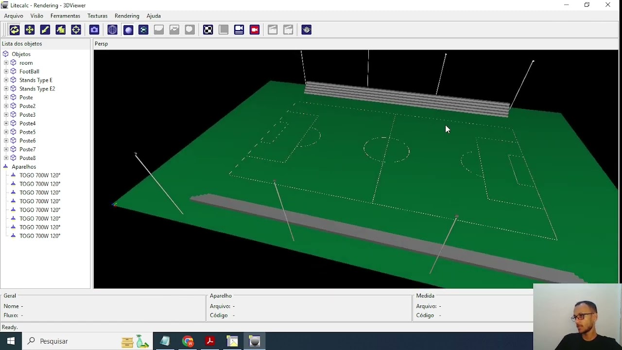 Iluminação Campo Futebol PT4 - Cálculo e simulação luminotécnica