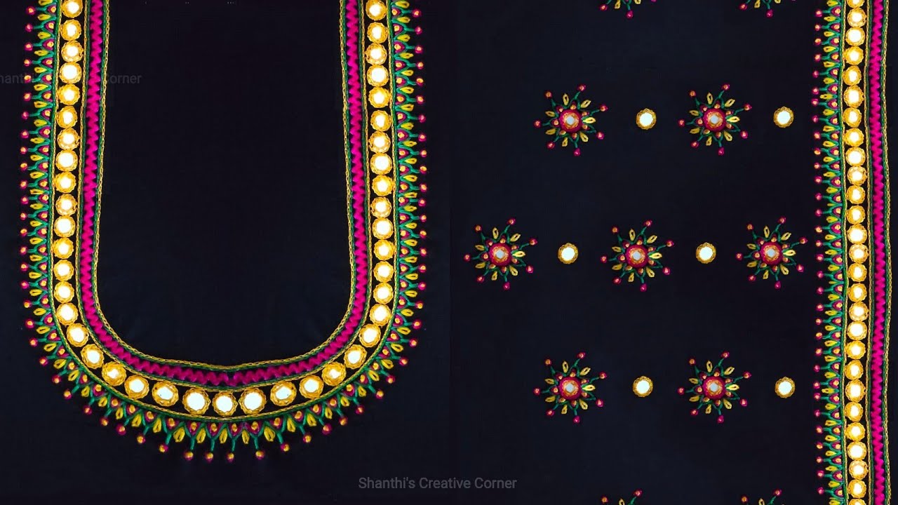 Beautiful Thread & Mirror Work Blouse Design Using Normal Needle #NormalNeedleWorkBlouseDesign