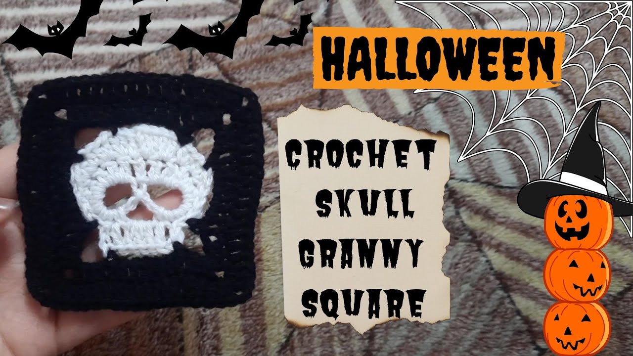 Skull Granny Square | Halloween crochet projects | small Halloween project | How to crochet a skull