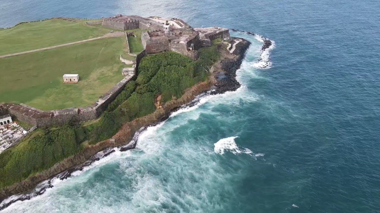 El Morro in Old San Juan, Puerto Rico, by Drone. Also the Cemetery and La Perla.