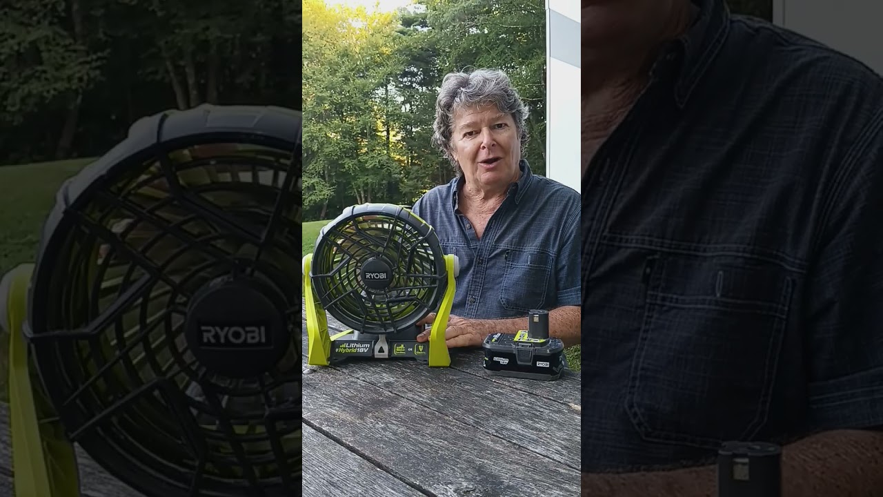 Ryobi 18 volt fan.  Hybrid cordless or electric fan. Campers friend. Workshop buddy.