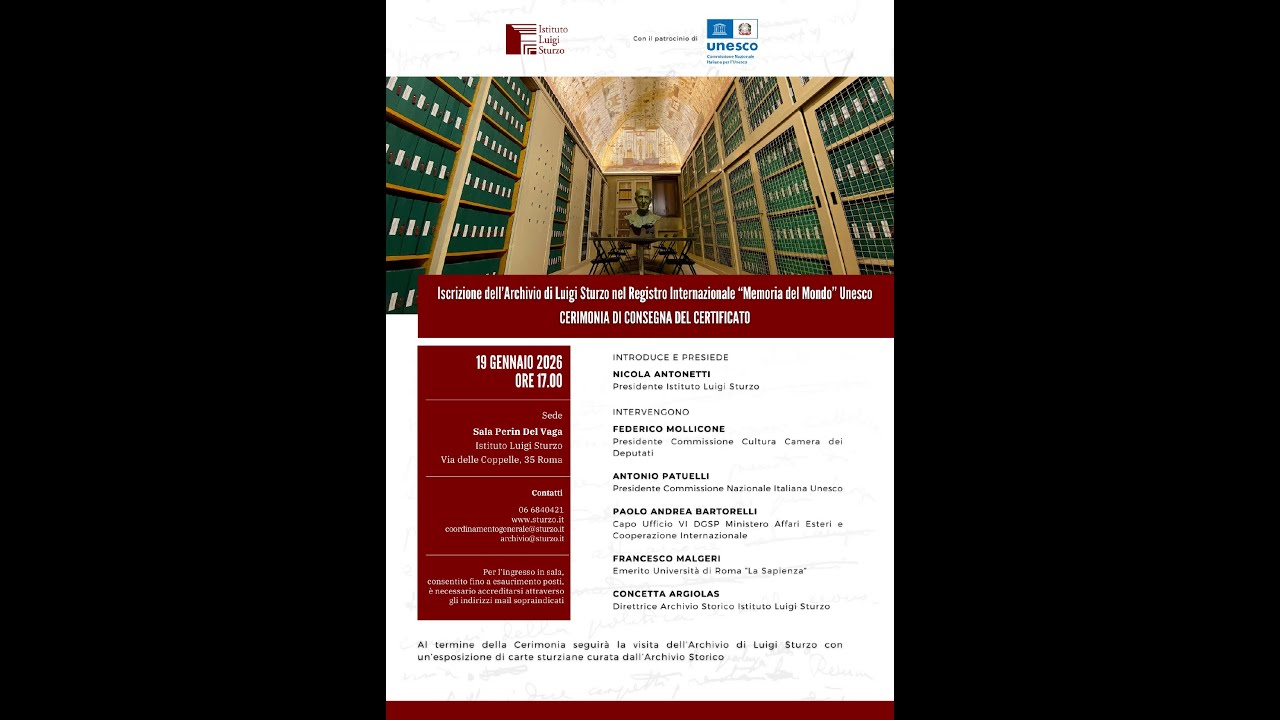 Iscrizione dell'Archivio di Luigi Sturzo nel Registro Internazionale 