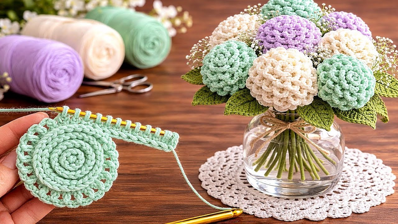 Amazing Tunisian Crochet Idea! 🌹 Flower Bouquet with Leaves | Easy & Beautiful