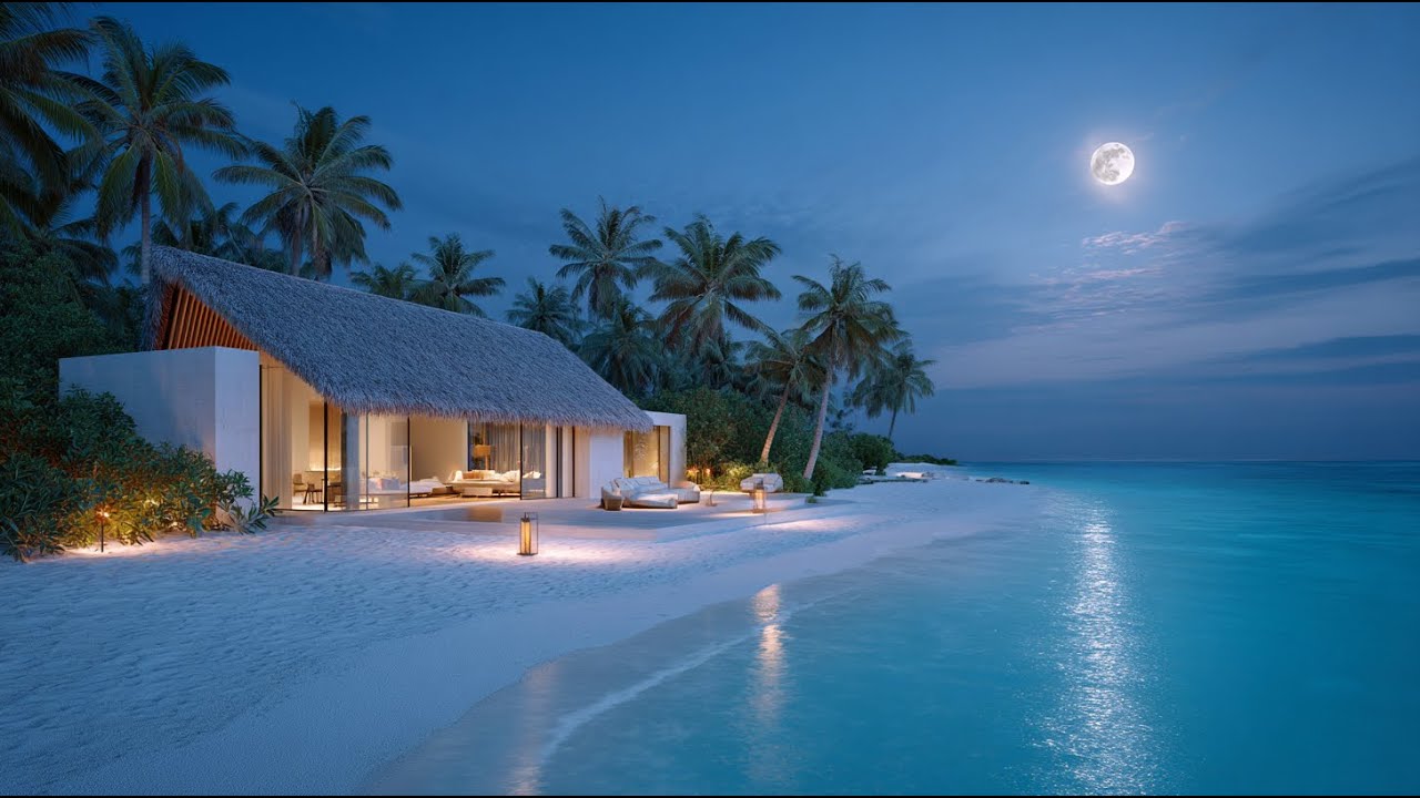 Moonlit Beach Hideaway - 10 Hours 4K Nature Sounds for Sleep, Study, Relaxation