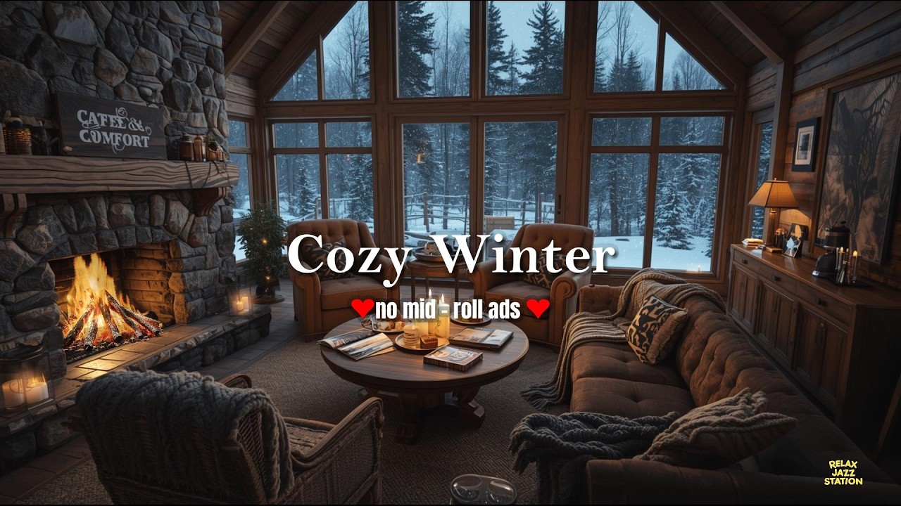 ❄️ Cozy Winter Jazz (NO MID-ROLL ADS) – Fireplace Comfort & Snowy Night Ambience❄️❄️