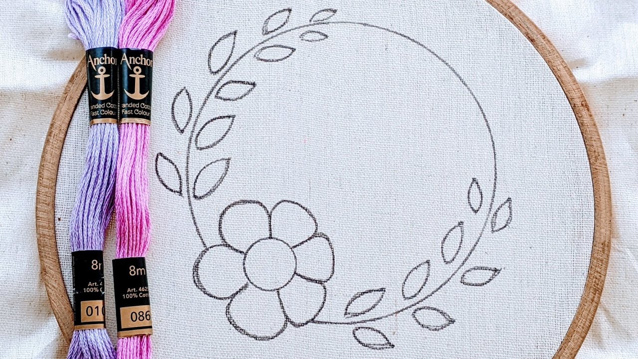 VERY EASY FLOWER CIRCLE EMBROIDERY DESIGN FOR CUSHION COVERS AND PILLOW COVERS
