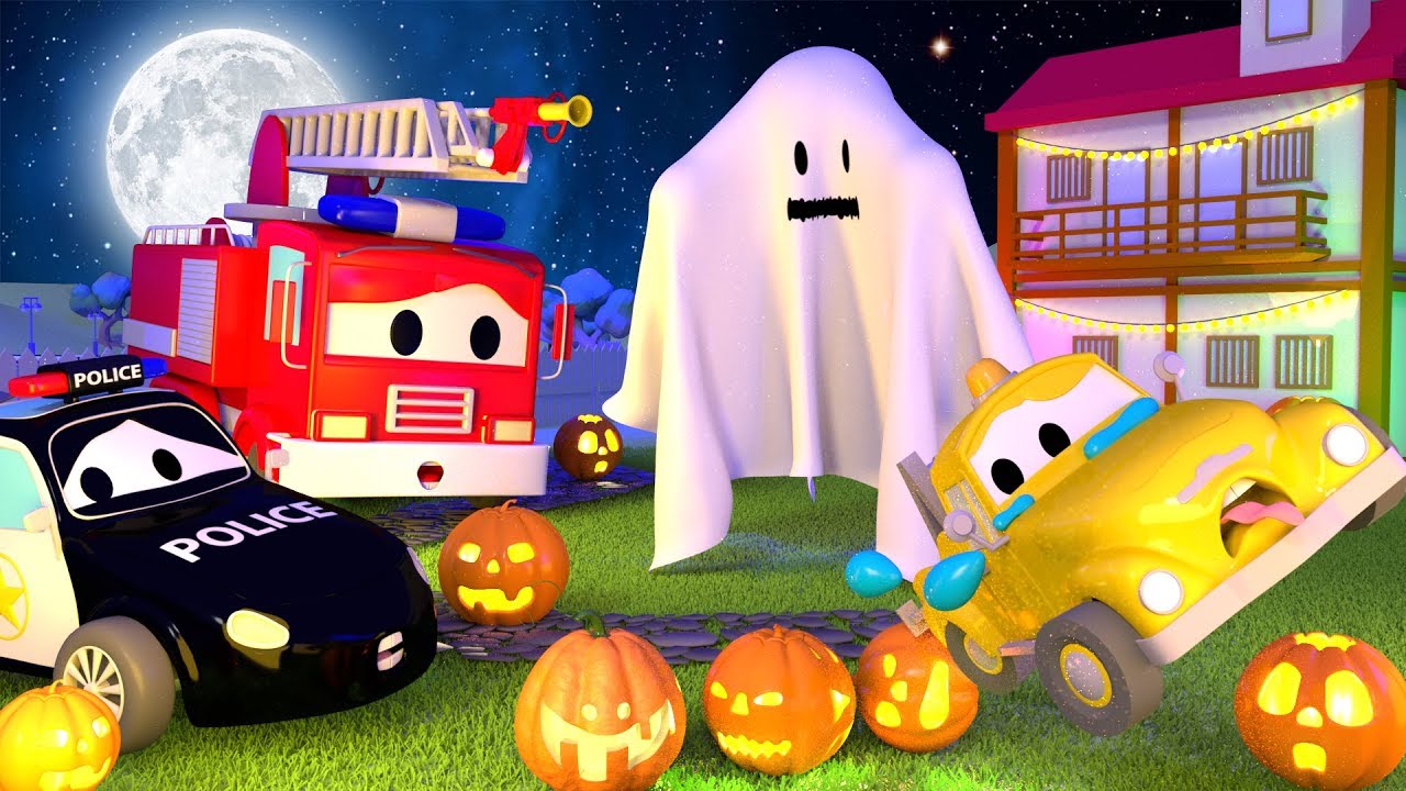 A Super Patrulha: caminhão de bombeiro & carro de polícia, e o Fantasma na Cidade do Carro HALLOWEEN