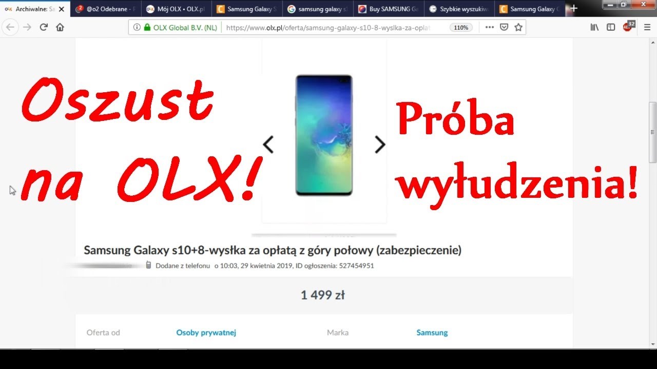 Oszust na OLX - próba wyłudzenia pieniędzy za telefon Samsung S10+