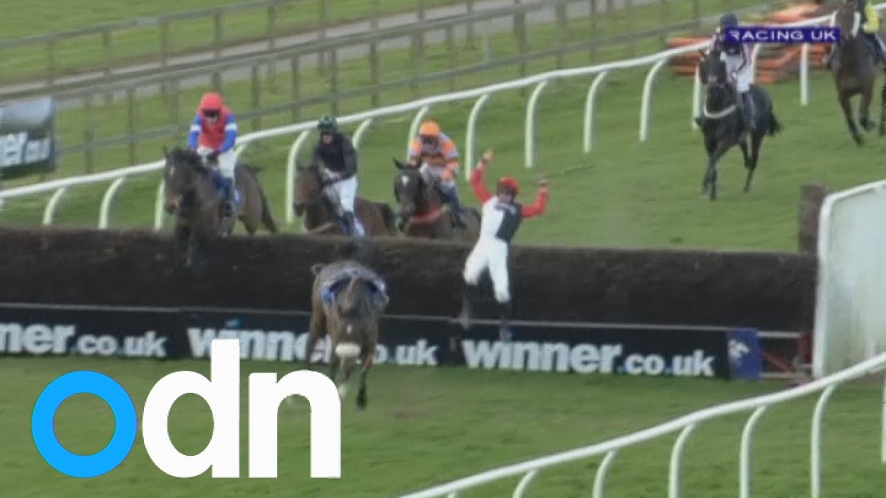 This jockey walks away from a spectacular somersaulting fall