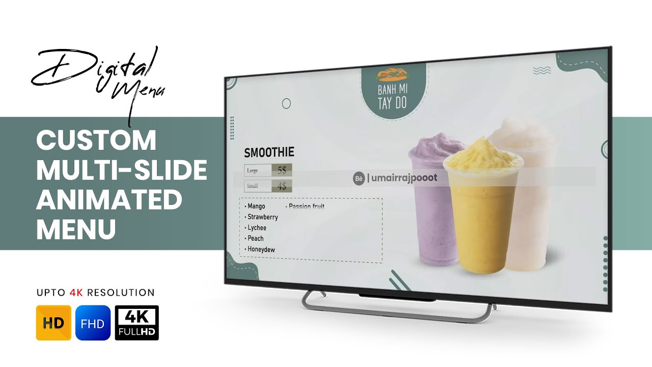 Full Restaurant Digital Menu Board | Multi-Slide Animated Menu (3 Minutes)