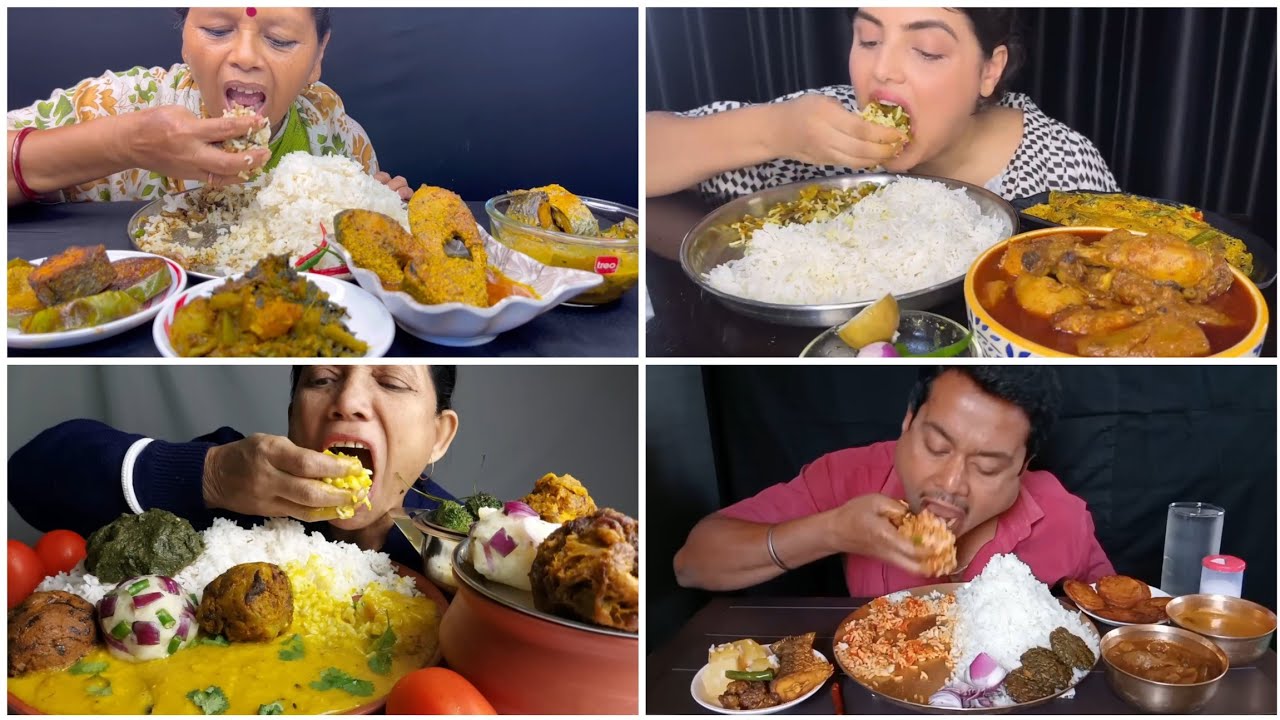 Asmr🔥Eating Sorse Illish, Lal Murgir Jhol, Chicken Liver Kosha,3Types Bharta, Begun Vaja, Dal & Rice